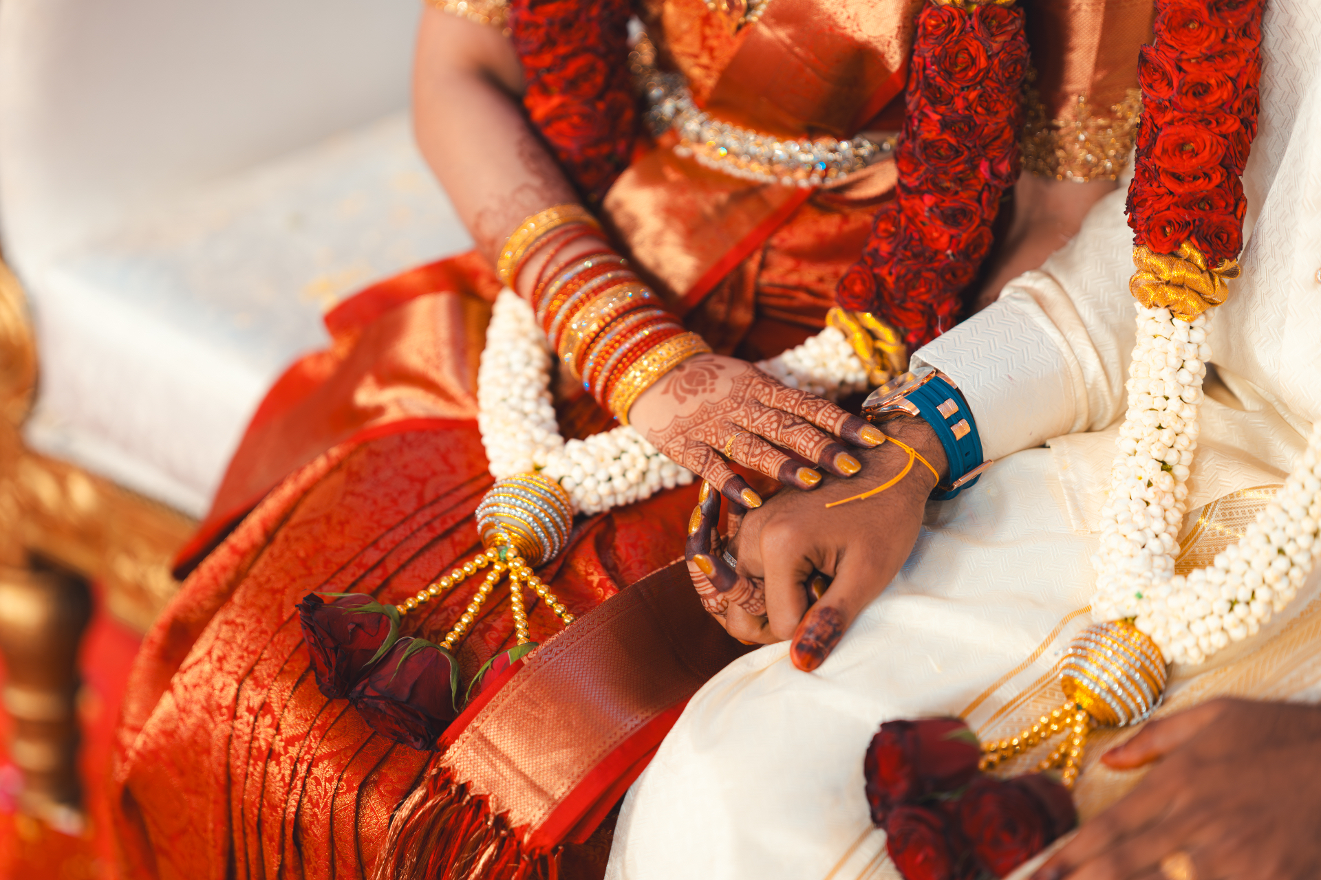 Wedding ceremony — couple exchanging garlands